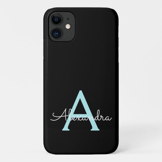 Blauwgroen Aqua Blue Girly Script Monogram Name Mo Case-Mate iPhone Case (Achterkant)