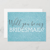 Blauwgroen Aqua Blue Glitter en Sparkle Bruidsmeis Uitnodiging Briefkaart (Voorkant / Achterkant)