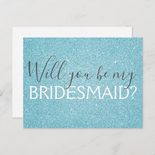 Blauwgroen Aqua Blue Glitter en Sparkle Bruidsmeis Uitnodiging Briefkaart (Voorkant / Achterkant)