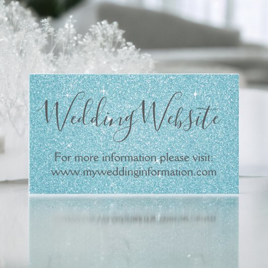 Blauwgroen Aqua Blue Glitter en Sparkle Elegant We Informatiekaartje