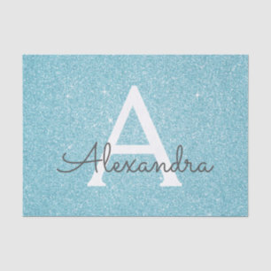 Blauwgroen Aqua Blue Glitter en Sparkle Monogram Tissuepapier