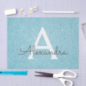 Blauwgroen Aqua Blue Glitter en Sparkle Monogram Tissuepapier (Craft)