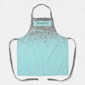 Blauwgroen Aqua Blue Glitter Girly Monogram Naam Schort (Voorkant)