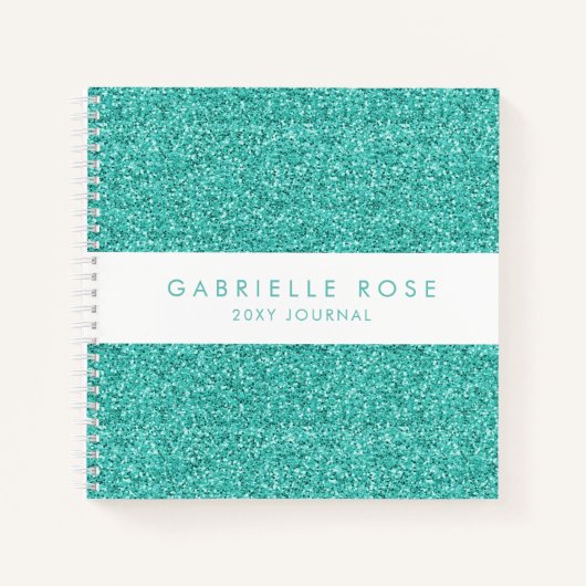 Blauwgroen Aqua Blue Glitter Journal-laptop met na Notitieboek (Voorkant)