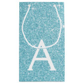 Blauwgroen Aqua Blue Glitter & Sparkle Monogram Klein Cadeauzakje (Achterkant)