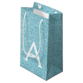 Blauwgroen Aqua Blue Glitter & Sparkle Monogram Klein Cadeauzakje (Voorkant Gekanteld)