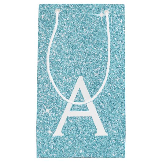 Blauwgroen Aqua Blue Glitter & Sparkle Monogram Klein Cadeauzakje (Voorkant)