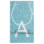 Blauwgroen Aqua Blue Glitter & Sparkle Monogram Klein Cadeauzakje (Achterkant)