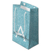 Blauwgroen Aqua Blue Glitter & Sparkle Monogram Klein Cadeauzakje (Voorkant Gekanteld)