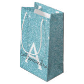 Blauwgroen Aqua Blue Glitter & Sparkle Monogram Klein Cadeauzakje (Achterkant Gekanteld)