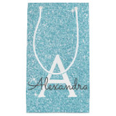 Blauwgroen Aqua Blue Glitter & Sparkle Monogram Klein Cadeauzakje (Voorkant)