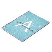 Blauwgroen Aqua Blue Glitter Sparkle Monogram Noti Notitieboek (Linkerzijde)