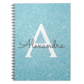 Blauwgroen Aqua Blue Glitter Sparkle Monogram Noti Notitieboek (Voorkant)