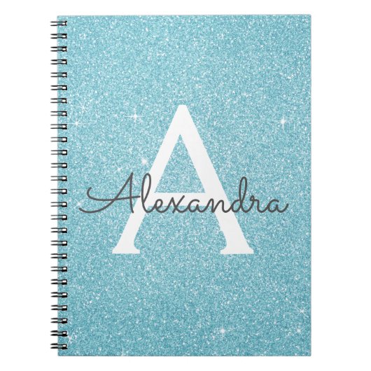 Blauwgroen Aqua Blue Glitter Sparkle Monogram Noti Notitieboek (Voorkant)