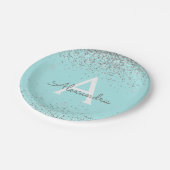 Blauwgroen Aqua Blue Glitter Sparkle Monogram Verj Papieren Bordje (Gekanteld)