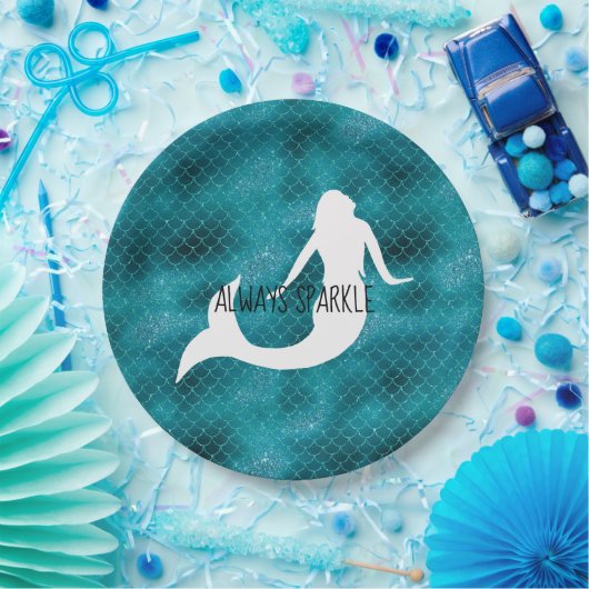 Blauwgroen Aqua Blue Glitter Sparkle Zeemeermin Papieren Bordje (Feest)