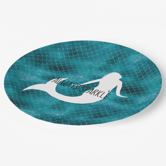 Blauwgroen Aqua Blue Glitter Sparkle Zeemeermin Papieren Bordje (Gekanteld)