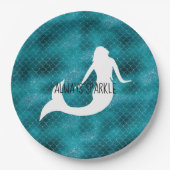 Blauwgroen Aqua Blue Glitter Sparkle Zeemeermin Papieren Bordje (Voorkant)