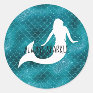 Blauwgroen Aqua Blue Glitter Sparkle Zeemeermin Ronde Sticker
