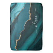 Blauwgroen Aqua Blue Green Agate Geode Gold Monogr Badmat (Voorkant Verticaal)