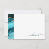 Blauwgroen Aqua Blue Green Agate Geode Gold Monogr Bedankkaart (Voorkant)