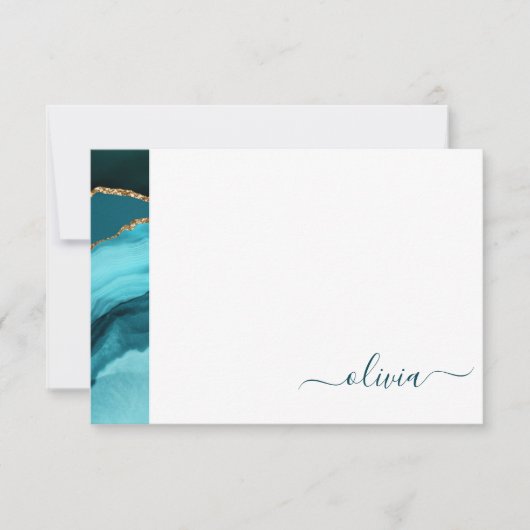 Blauwgroen Aqua Blue Green Agate Geode Gold Monogr Bedankkaart (Voorkant)