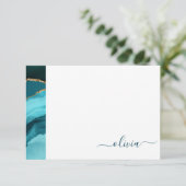 Blauwgroen Aqua Blue Green Agate Geode Gold Monogr Bedankkaart (Staand voorkant)