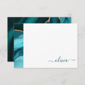 Blauwgroen Aqua Blue Green Agate Geode Gold Monogr Bedankkaart (Voorkant / Achterkant)