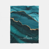 Blauwgroen Aqua Blue Green Agate Geode Gold Monogr Fleece Deken (Voorkant)