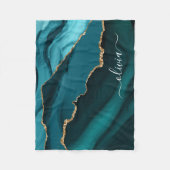 Blauwgroen Aqua Blue Green Agate Geode Gold Monogr Fleece Deken (Voorkant)