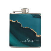 Blauwgroen Aqua Blue Green Agate Geode Gold Monogr Heupfles (Voorkant)