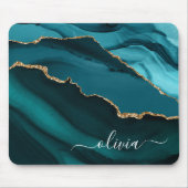 Blauwgroen Aqua Blue Green Agate Geode Gold Monogr Muismat (Voorkant)