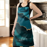 Blauwgroen Aqua Blue Green Agate Geode Gold Monogr Schort<br><div class="desc">Blauwgroen Aqua Blue Green en Gold Foil Agate Geode Monogram prachtige Elegant Script Name Apron. Dit maakt de perfecte zoete 16, 13th, 15th, 16th, 18th, 21th, 30th, 40th, 50th, 60th, 70th, 80th, 90th, 100th verjaardag, bruiloft, vrijgezellenfeest, verjaardag, baby shower, decoratie of bachelorette party cadeau voor iemand haar kamer in een...</div>