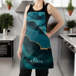 Blauwgroen Aqua Blue Green Agate Geode Gold Monogr Schort<br><div class="desc">Blauwgroen Aqua Blue Green en Gold Foil Agate Geode Monogram prachtige Elegant Script Name Apron. Dit maakt de perfecte zoete 16, 13th, 15th, 16th, 18th, 21th, 30th, 40th, 50th, 60th, 70th, 80th, 90th, 100th verjaardag, bruiloft, vrijgezellenfeest, verjaardag, baby shower, decoratie of bachelorette party cadeau voor iemand haar kamer in een...</div>