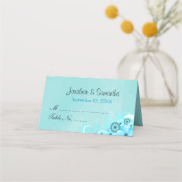 Blauwgroen Aqua Blue Hibiscus Bloemen Gevouwen Taf Plaatskaartje