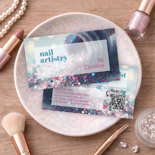 Blauwgroen Aqua Blue Hot Pink Glitter nagellak Visitekaartje