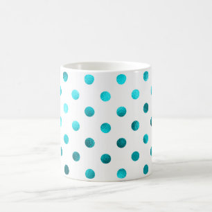 Blauwgroen Aqua Blue Metallic Faux Foil Polka Dot Koffiemok