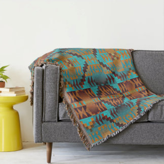 Blauwgroen Aqua Blue Oranje Tribal-kunst van Brigh Deken