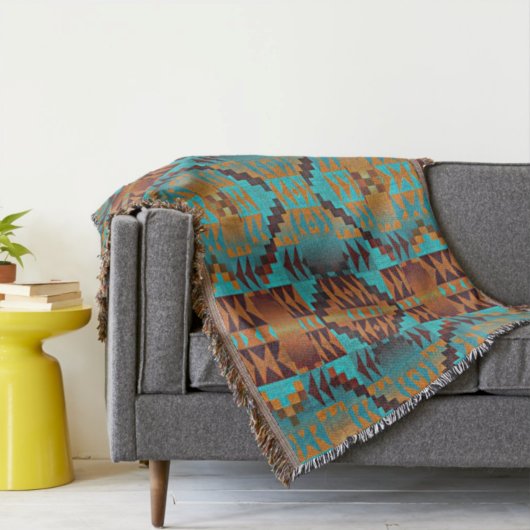 Blauwgroen Aqua Blue Oranje Tribal-kunst van Brigh Deken