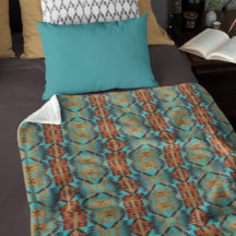 Blauwgroen Aqua Blue Oranje Tribal-kunst van Brigh