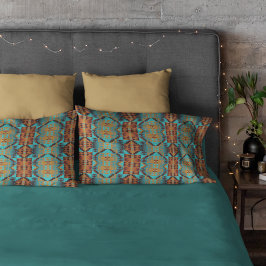 Blauwgroen Aqua Blue Oranje Tribal-kunst van Brigh Kussensloop