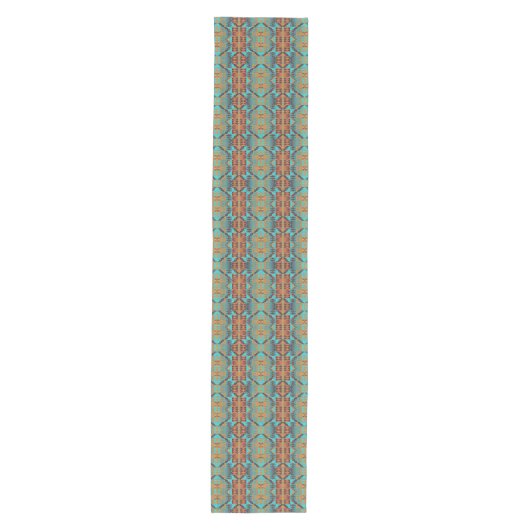 Blauwgroen Aqua Blue Oranje Tribal-kunst van Brigh Medium Tafelloper (Voorkant)