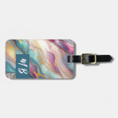 Blauwgroen Aqua Blue Paarse Roze Gouden Marmeren K Bagagelabel (Voorkant horizontaal)