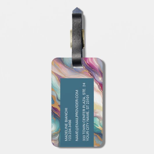 Blauwgroen Aqua Blue Paarse Roze Gouden Marmeren K Bagagelabel (Achterkant verticaal)