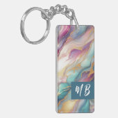 Blauwgroen Aqua Blue Paarse Roze Gouden Marmeren K Sleutelhanger (Voorkant Links)