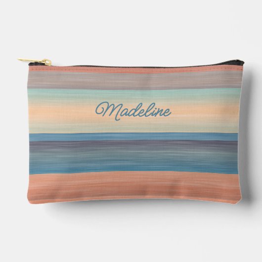 Blauwgroen Aqua Blue Peach Oranje Waterverf Stripe Etui (Voorkant)