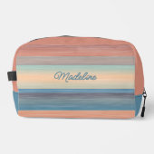 Blauwgroen Aqua Blue Peach Oranje Waterverf Stripe Toilettasje (Voorkant)