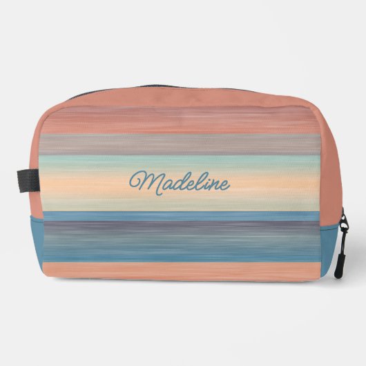 Blauwgroen Aqua Blue Peach Oranje Waterverf Stripe Toilettasje (Voorkant)