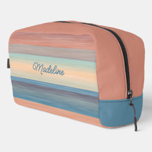 Blauwgroen Aqua Blue Peach Oranje Waterverf Stripe Toilettasje