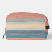 Blauwgroen Aqua Blue Peach Oranje Waterverf Stripe Toilettasje (Achterkant)